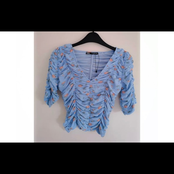 Zara blue tulle print top NWT - Picture 3 of 3